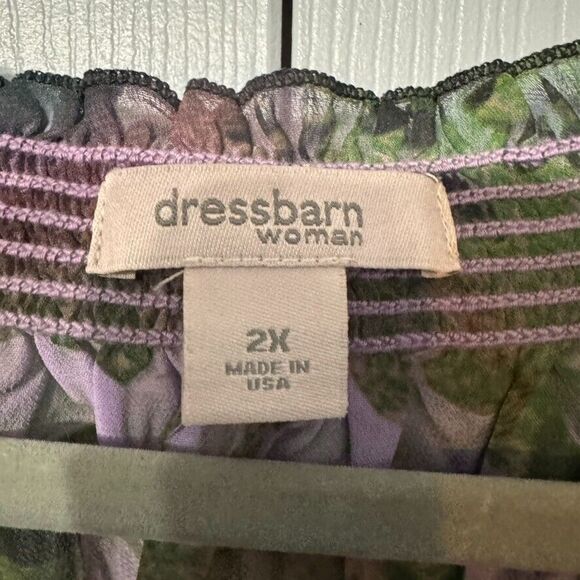 Dress Barn Woman 2X‎ Smocked Tie Dye Button Front Top, Puff Sleeve Smocked Trim - Picture 4 of 8